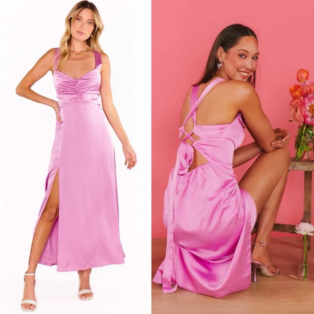 Show Me Your MuMu NWT Pink Satin Maxi Dress with Side Slit